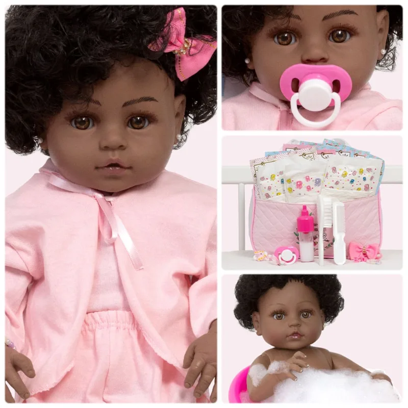 Boneca Reborn Preta Recém Nascida Pagão Rosa 21 Itens Bonita