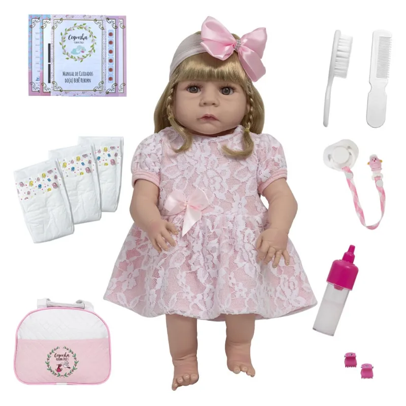 Bebê Reborn Grande Menina Loira Enxoval Completo Pode Banho