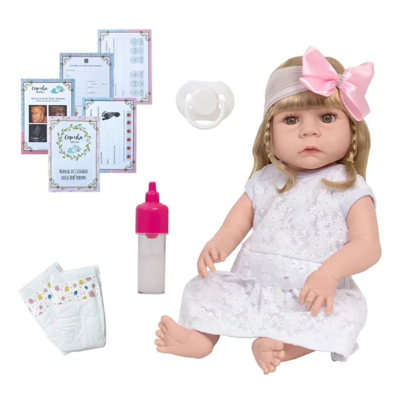Boneca Reborn Bebê Princesa Abigail 13 Itens Loira Linda