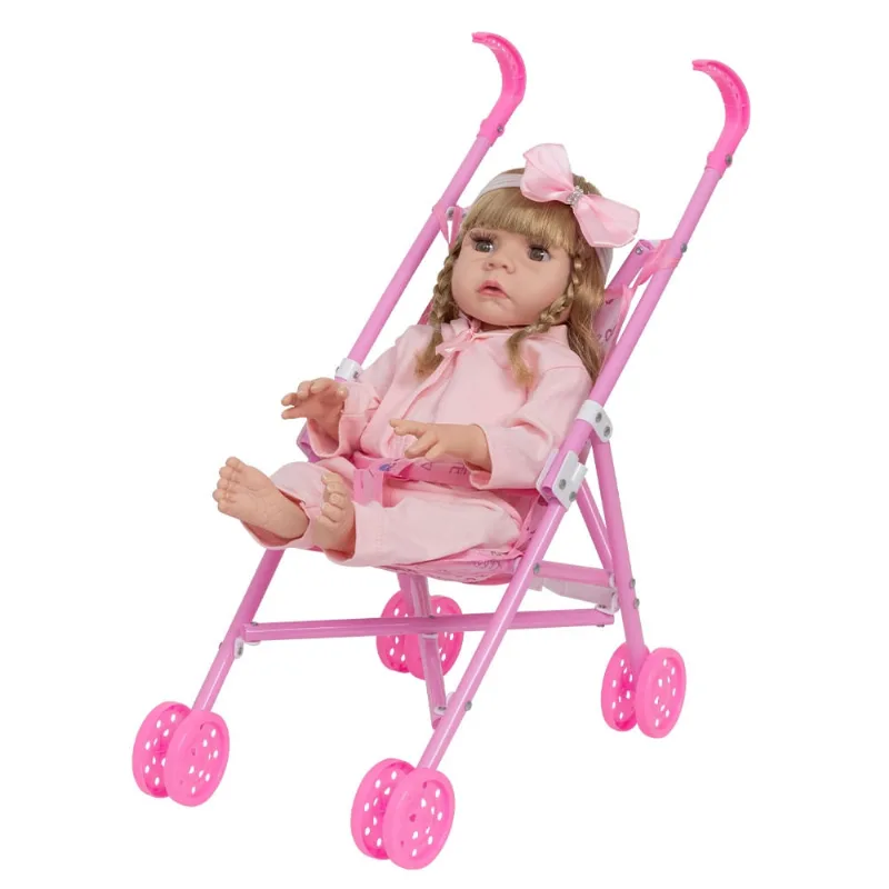 Boneca Reborn Bebê Linda Com Carrinho Infantil Rosa