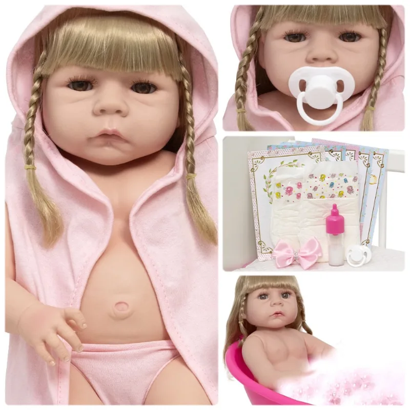 Bebê Reborn Menina Corpo De Vinil Siliconado 46cm Kit Roupão