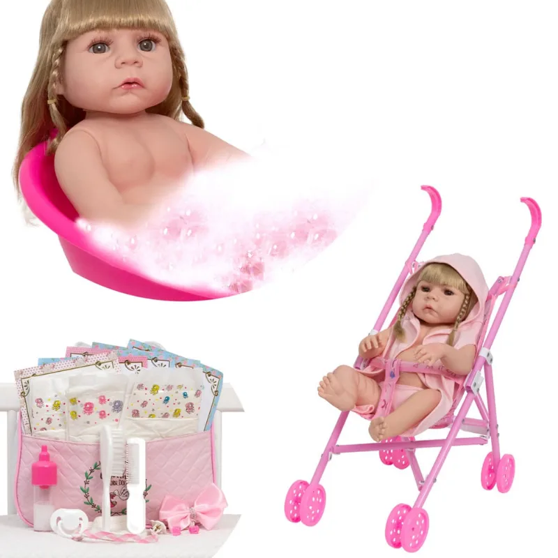 Boneca Bebê Reborn Menina Fofa Carrinho Rosa