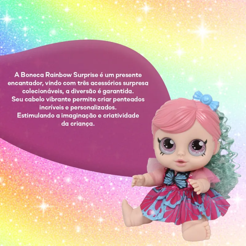 Boneca Rainbow Surprise Cabelo Rosa Acessórios 2710 Cotiplás - Não Disponível