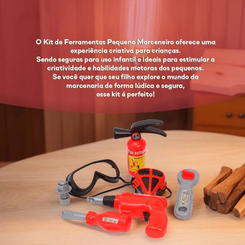 Kit de Ferramentas Infantil Pequeno Marceneiro 8 Acessórios