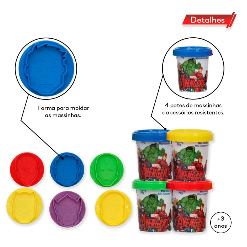 Brinquedo Massinha Infantil Vingadores Com 13 Acessórios