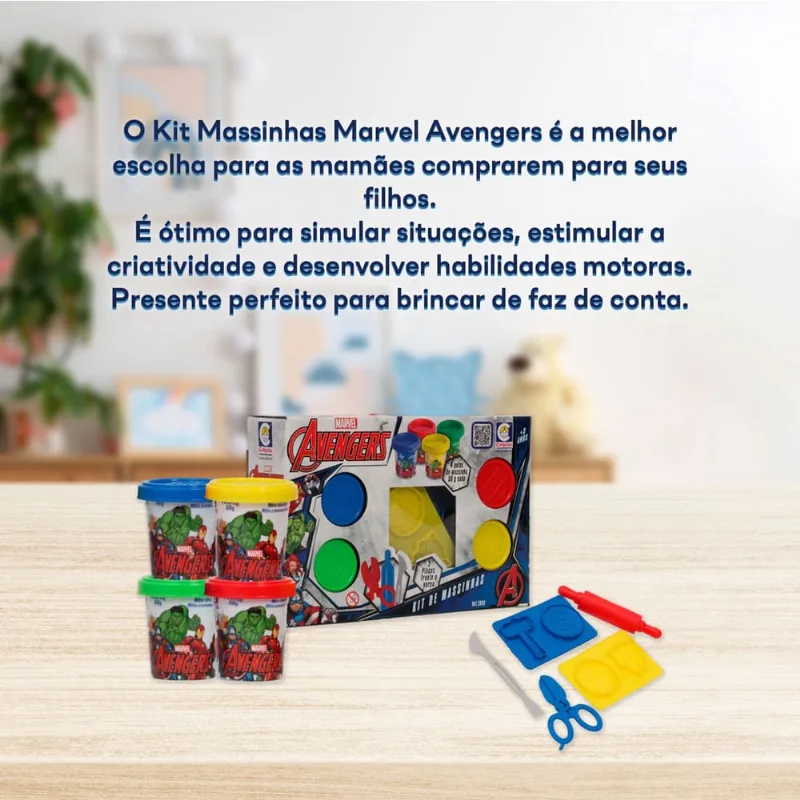 Kit Massa Modelar Marvel Avengers Plaquinhas 2699 Cotiplás