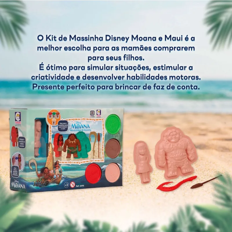Brinquedo Infantil Moana e Maui de Massinha 8 Acessórios