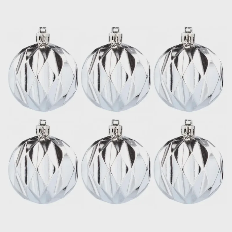 Bolinhas de Natal Pratas Brilhante Geométricas 6cm 6 peças - Casambiente
