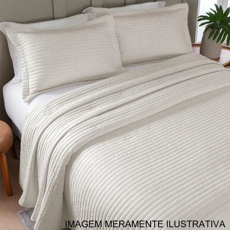 Kit Colcha Queen 3 Peças Adomes Bordado Aurora Bege (MP)