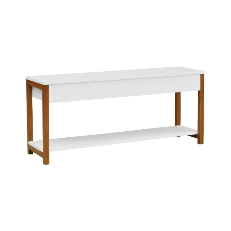 Banco-sapateira Com Baú E 1 Prateleira Life Branco-amêndoa - Decorise