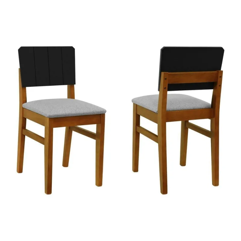 Cadeira Linhas Madeira Maciça Encosto MDF Laqueado Assento Linho Cinza Mescla Amêndoa Decorise - Decorise - Móveis