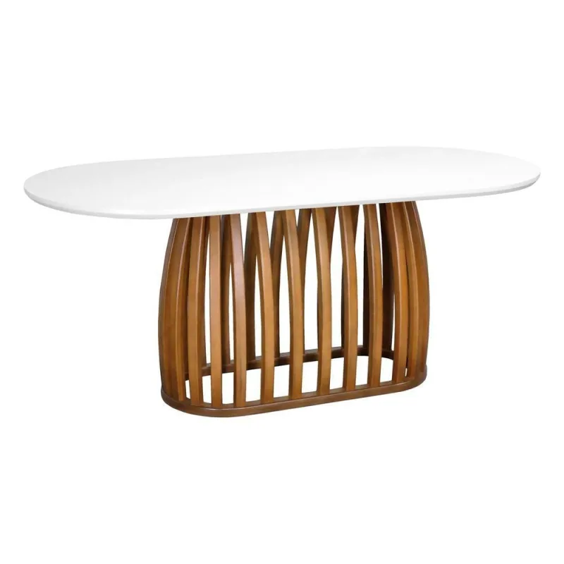 Mesa de Jantar Armonia 6 Lugares Retangular Arredondado MDF Branco e Amêndoa - Decorise