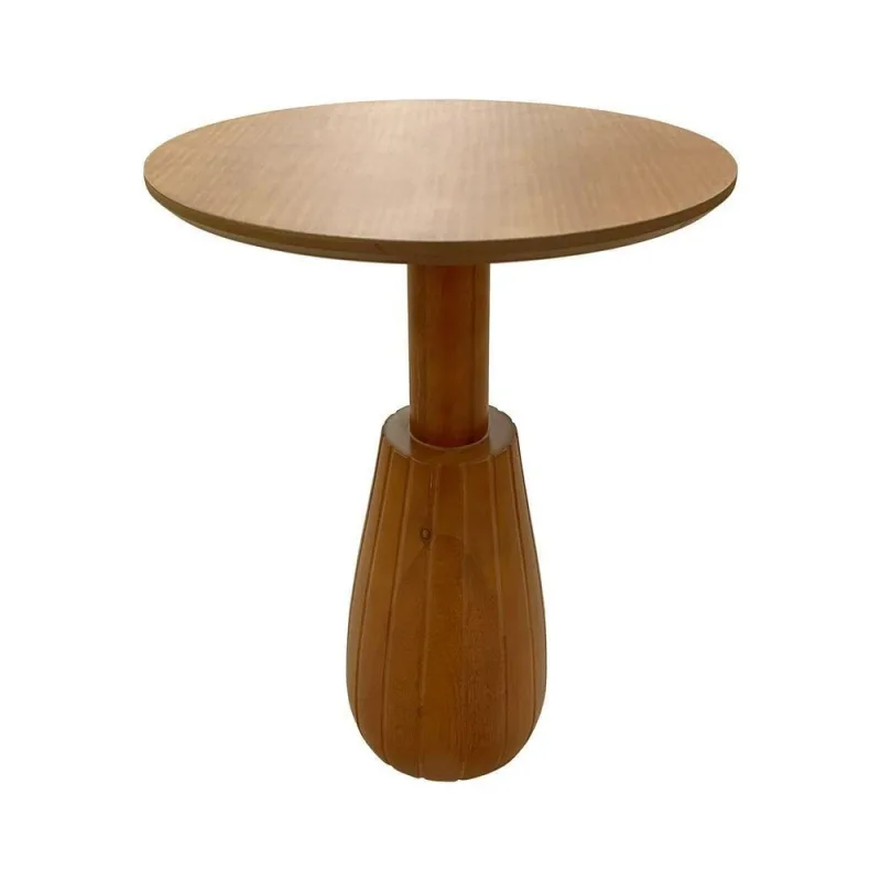 Mesa Lateral Torneada Redondo MDF Madeira 42CM Amêndoa Decorise - Decorise