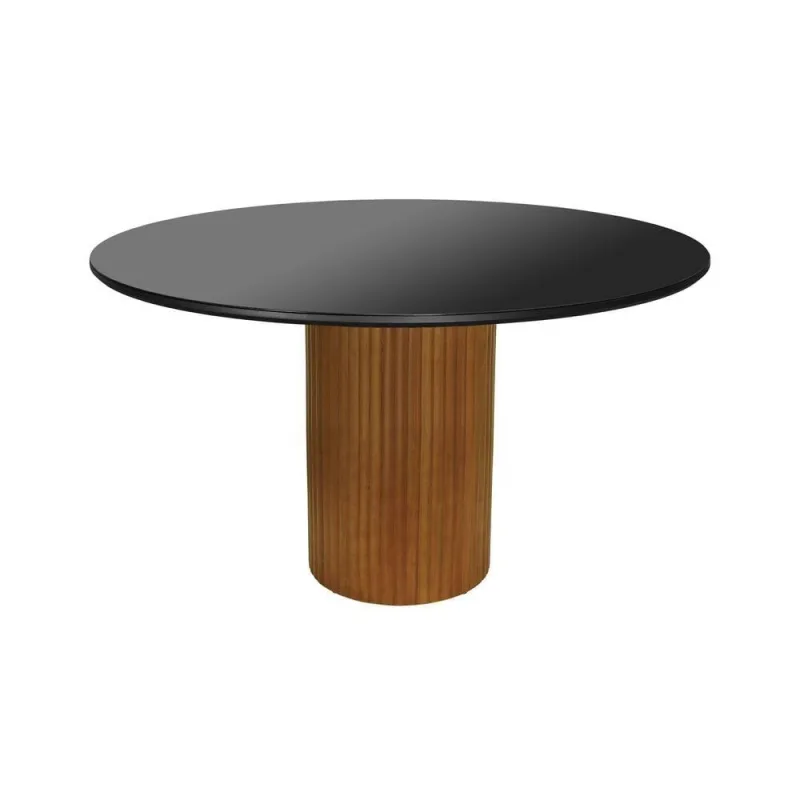 Mesa de Jantar Capri 6 Lugares Redonda MDF 120CM Amêndoa com Vidro - Decorise - Agro