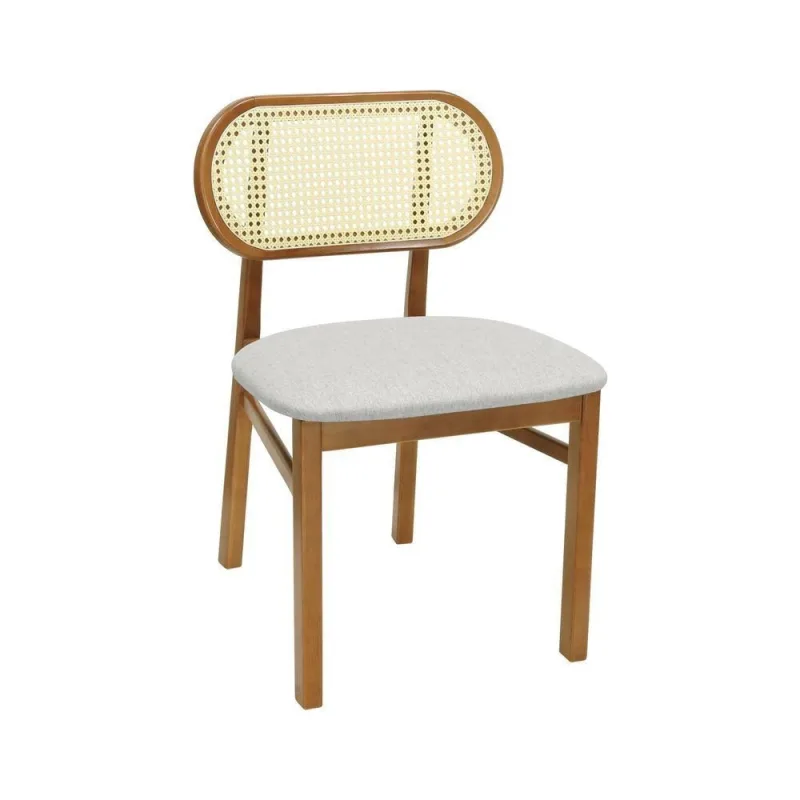 Cadeira Capri Estrutura em Madeira Maciça Assento em Linho Encosto em Telinha Rattan Amêndoa Bege - Decorise - Móveis