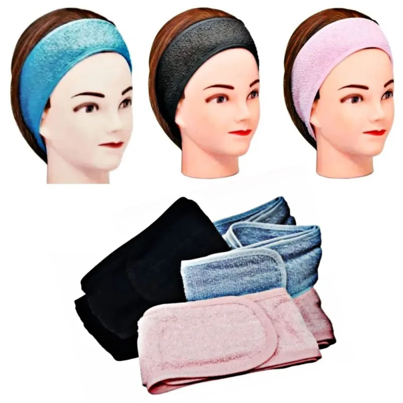 Kit Faixa atoalhada p/ cabelo ajustável 1Azul1Preta1Rosa Skin Care - Não Disponível - Moda