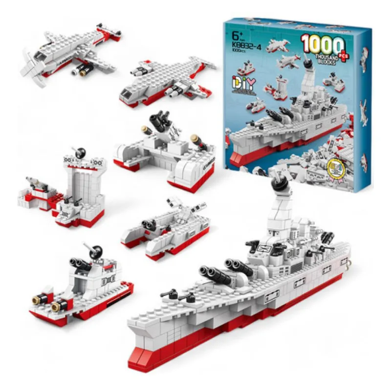 Blocos De Montar Navio De Guerra - Kit 1000 Peças 6 Em 1