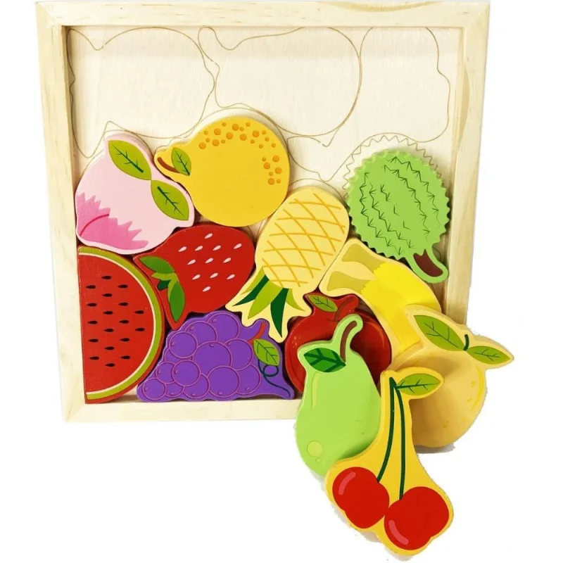 Brinquedo Pedagogico Madeira Colecione e Encaixe Frutas