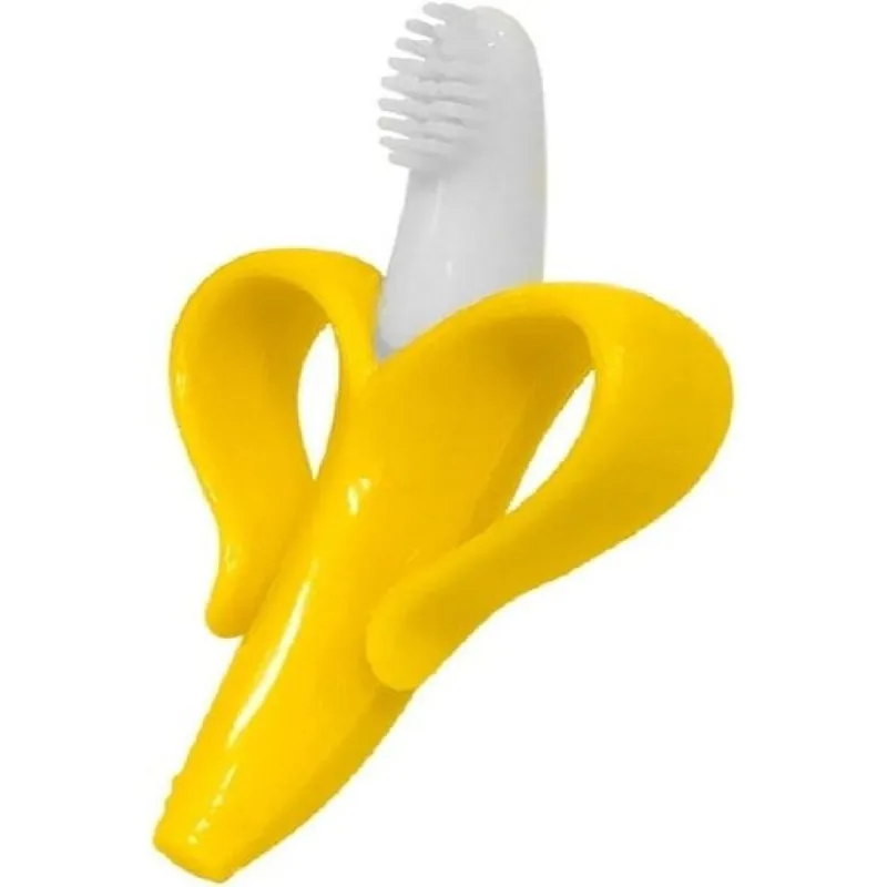 Massageador de Gengiva em Silicone para Bebê, Formato Banana, Cerdas Macias, Livre de BPA