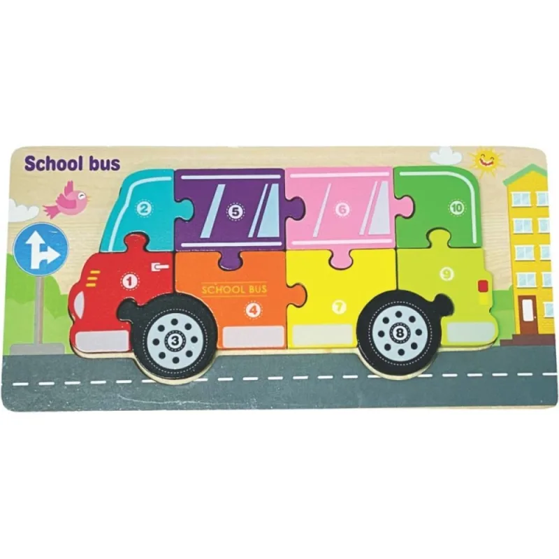 QUEBRA-CABECA Madeira Onibus 1 Base 10 Pecas - Toy Mix - Brinquedos