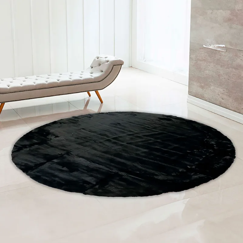 Tapete Pele Bangor 1,80 Redondo Preto/unico
