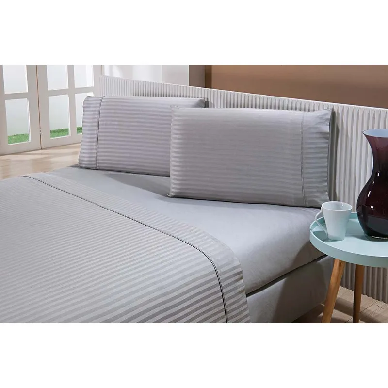 Jogo Cama Stripe 300 F Casal Prateado/unico