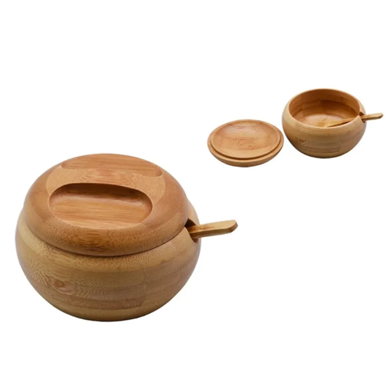 Pote Com Colher Bamboo 13x 10,5x 7,2cm Unico