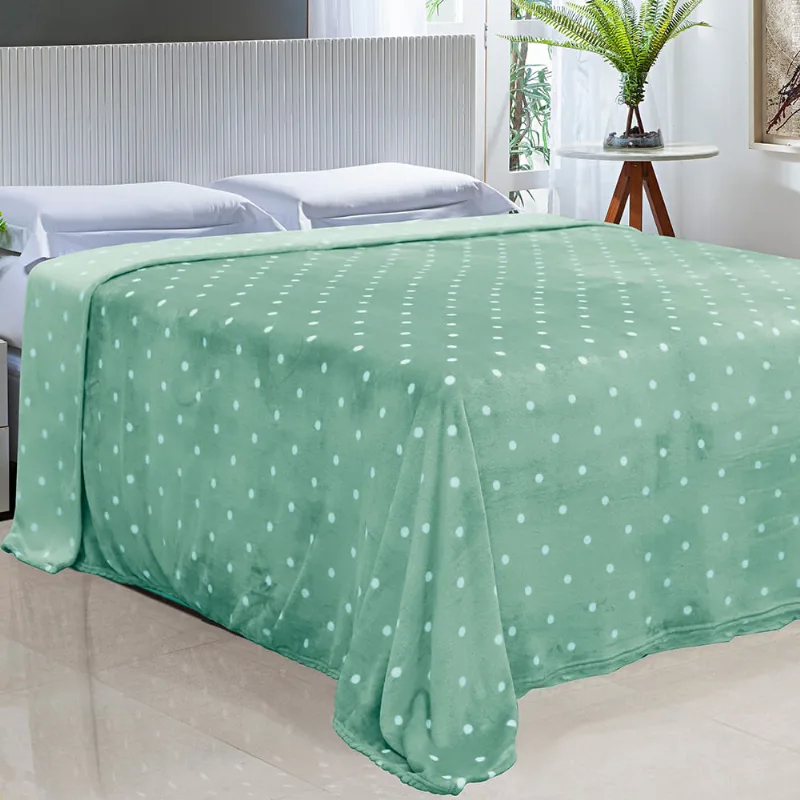 Cobertor Toque de Seda Poa 1,50 X 2,20 Verde Malta/branco