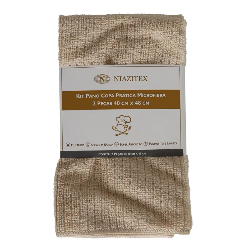 Kit 3 Pcs Pano Copa Pratica Microfibra 30cm X 30cm Marfim