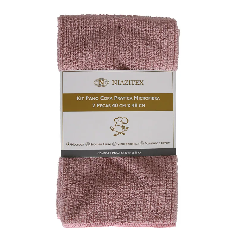 Kit 3 Pcs Pano Copa Pratica Microfibra 30cm X 30cm Rose