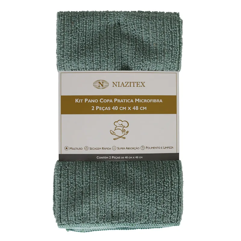 Kit 3 Pcs Pano Copa Pratica Microfibra 30cm X 30cm Verde