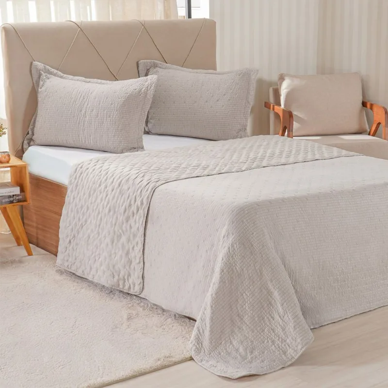 Colcha Plisse 2,40 X 2,60 Queen Manteiga