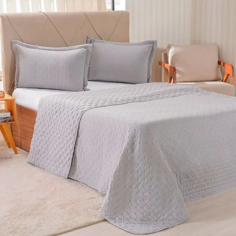 Colcha Plisse 2,40 X 2,60 Queen Prateado