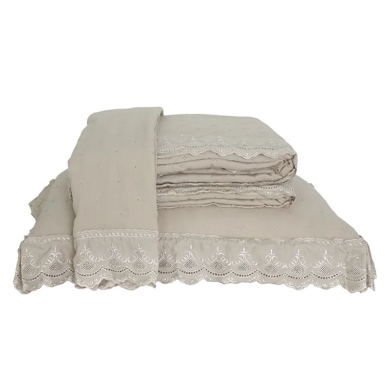 Colcha Percal Soft 300 Rendada Casal Manteiga