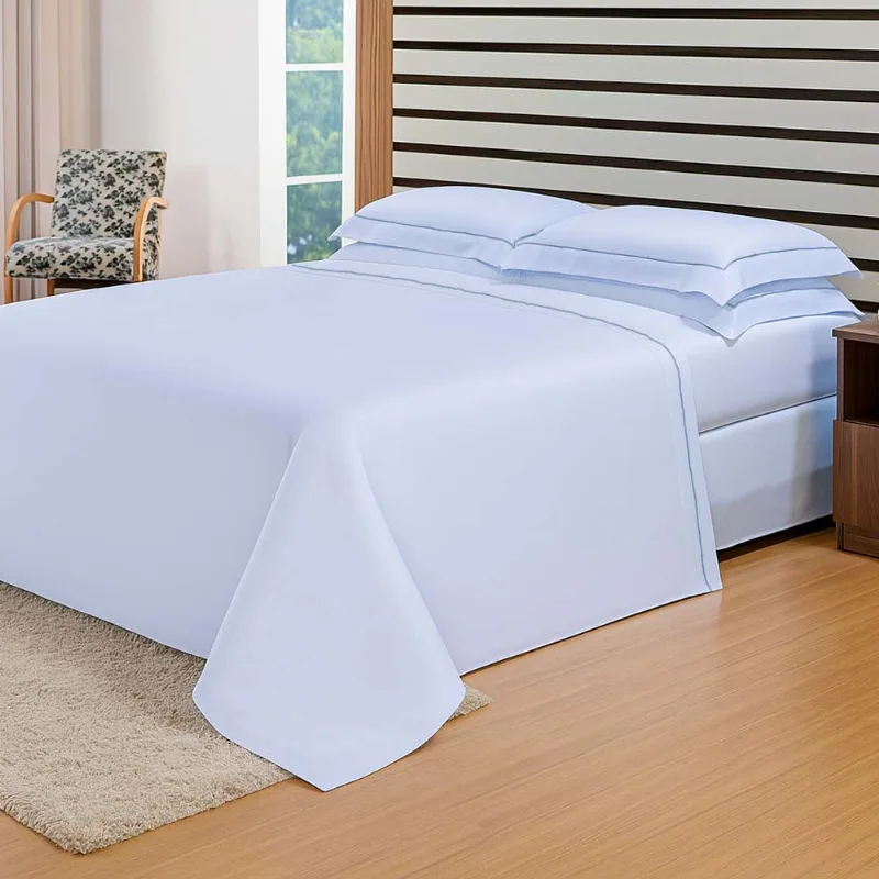 Jogo de Cama 300 Fios Modena Bordado Queen Branco/azul