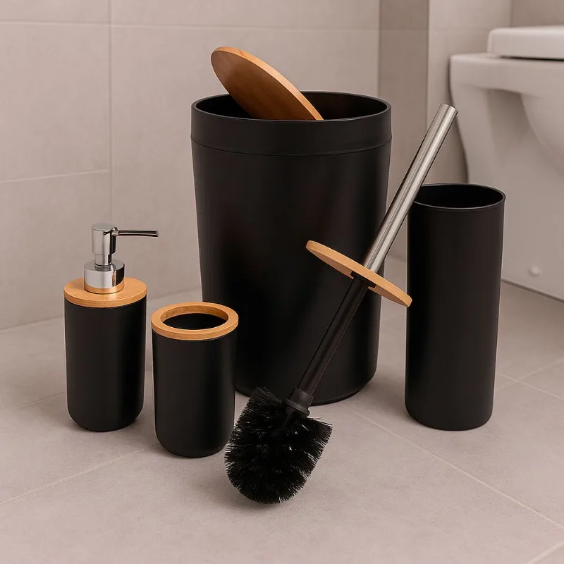 Conjunto Banheiro 4 Pcs Aman Preto/unico Preto/unico