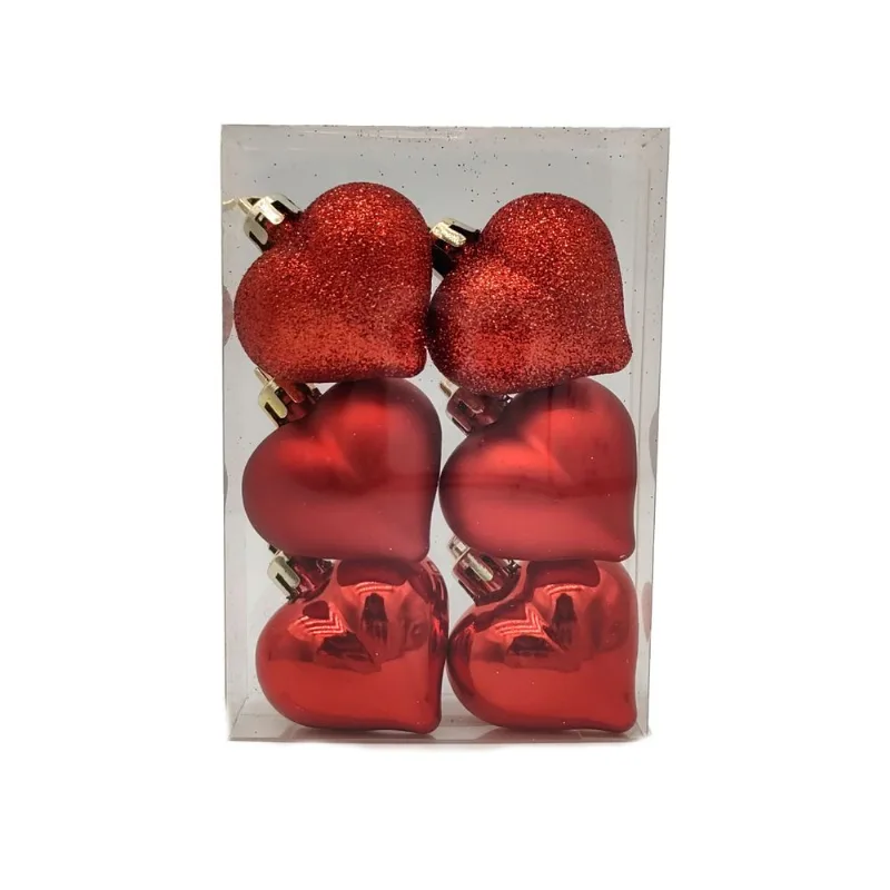 Kit Enfeite de Arvore Coracao 6pcs Vermelho