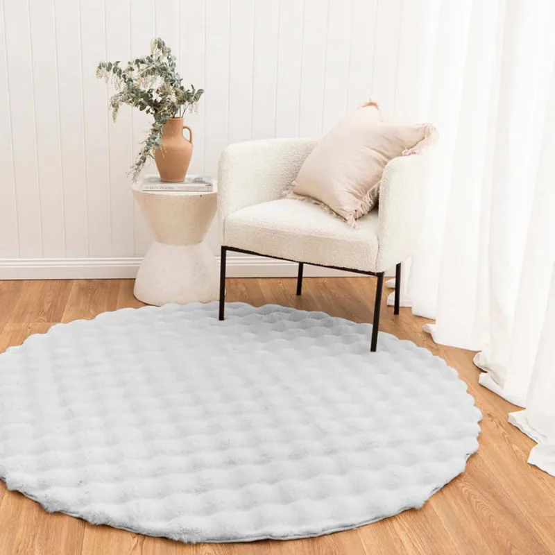 Tapete Pele Bubble 1,50 Redondo Prata