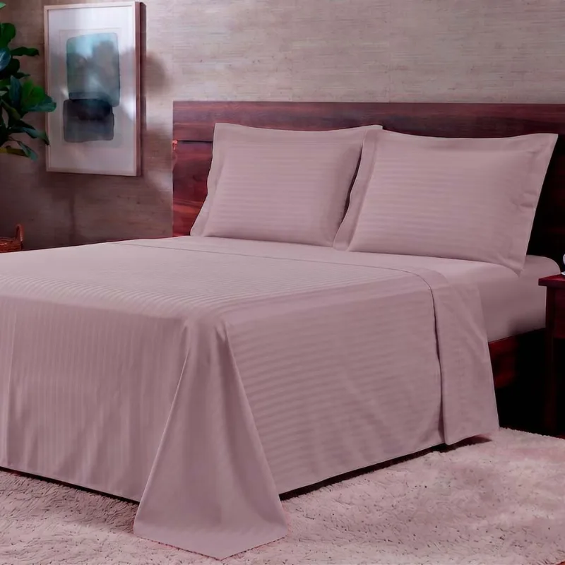 Jogo de Cama 300 Fios Basics Stripe Solteiro Rose