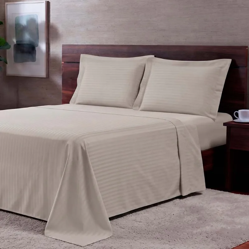 Jogo de Cama 300 Fios Basics Stripe Casal Manteiga
