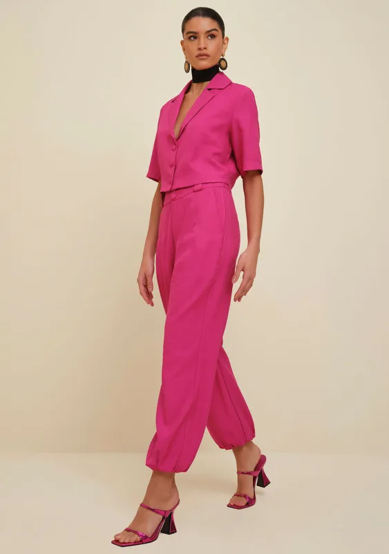 Calça Morena Rosa Jogger Cós Alto Bolso Faca Pink - Morena Rosa