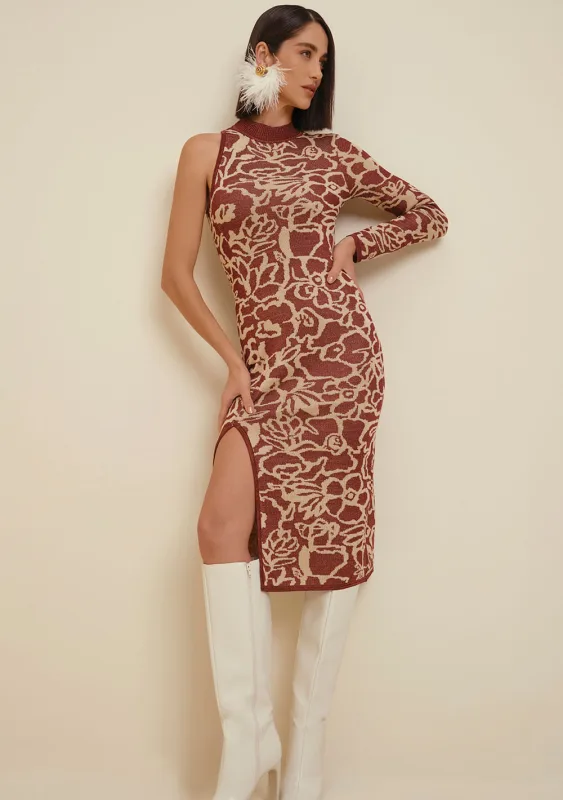 Vestido Morena Rosa Midi Gola Alta Tricot Bordo - Morena Rosa - Outlet