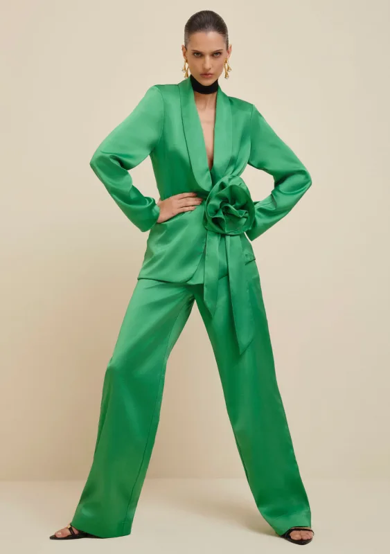 Calça Morena Rosa Reta Cós Alto Com Lapela Verde - Morena Rosa - Outlet