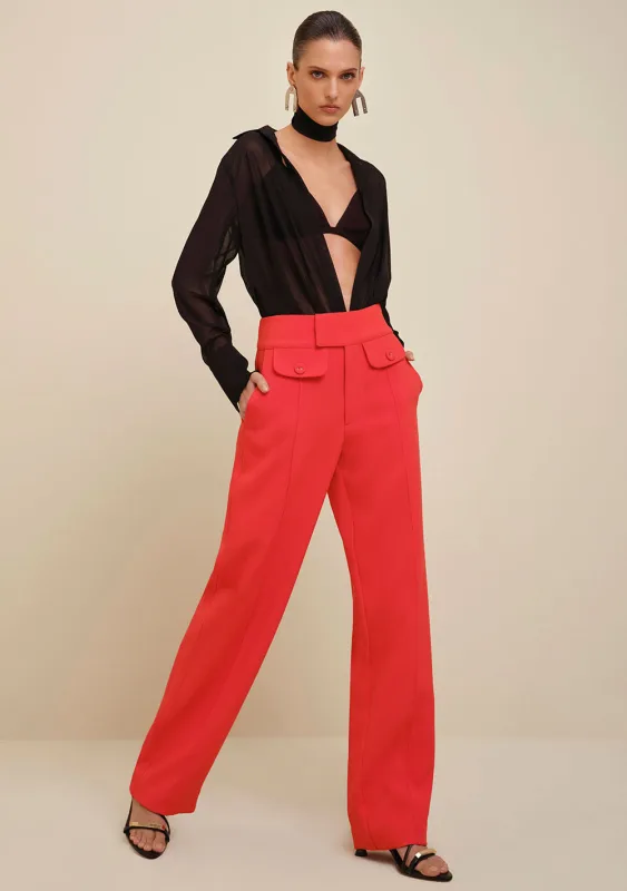 Calça Morena Rosa Alfaiataria Cós Alto Detalhe Lapela Laranja - Morena Rosa