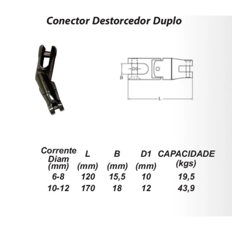 Conector Destorcedor Articulado Âncora Corrente De 10 A 12mm