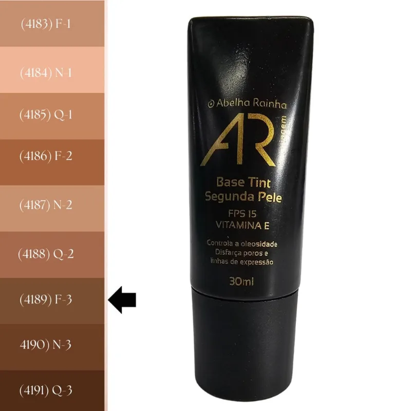 Base Tint Segunda Pele Bege Escuro F-3 fps 15 ar Maquiagem Abelha Rainha 30ml - Abelha Rainha