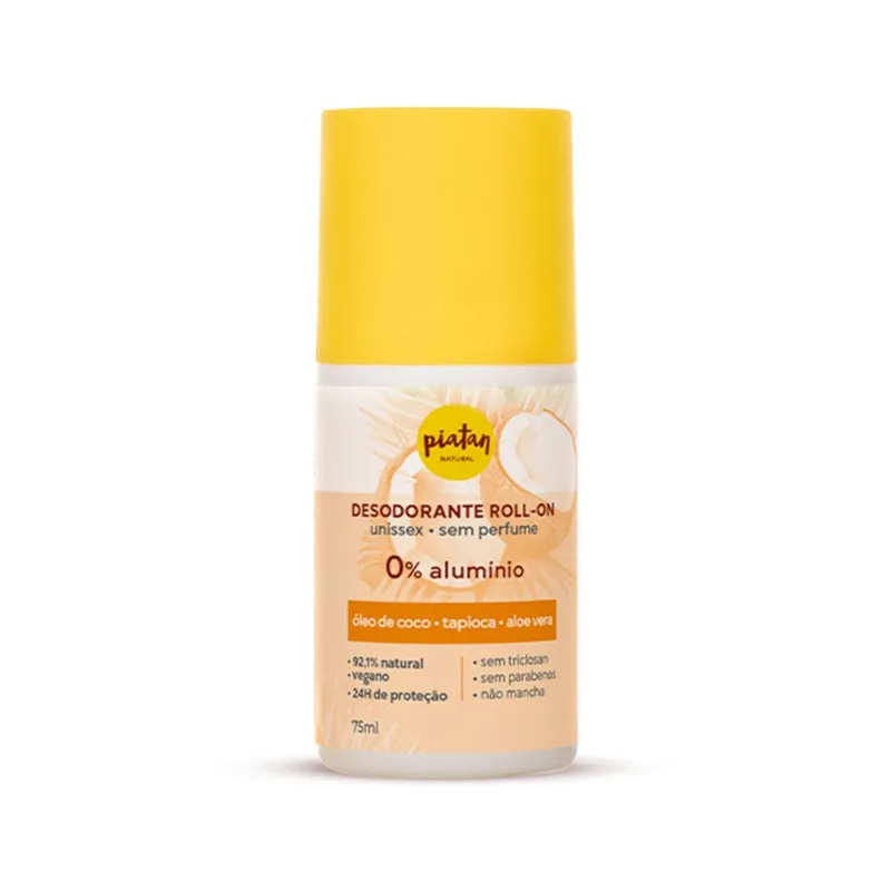 Desodorante Roll On Unissex Neutro Vegano e Sem Aluminio 75ml Piatan Natural