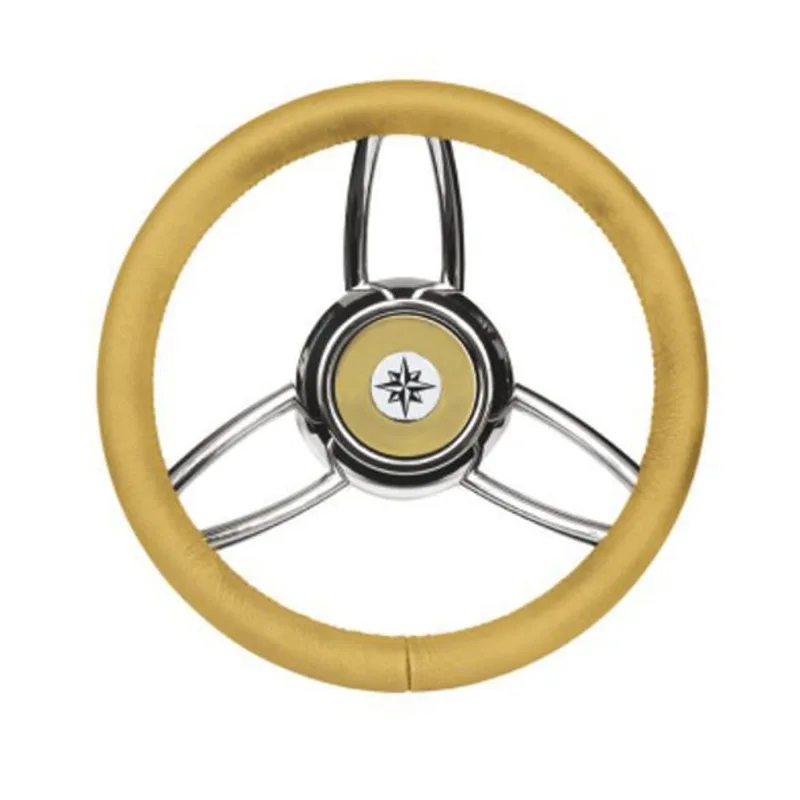 Volante Em Inox E Poliuretano 350mm Com 6 Raios Marfim T26a