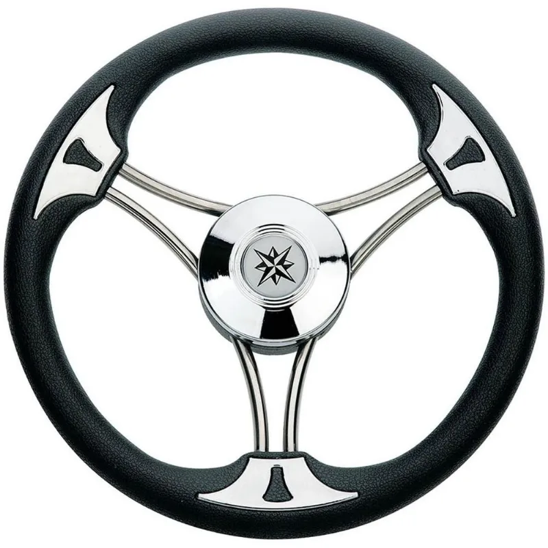 Volante Em Aço Inox E Poliuretano Preto 350mm T22b Italiano