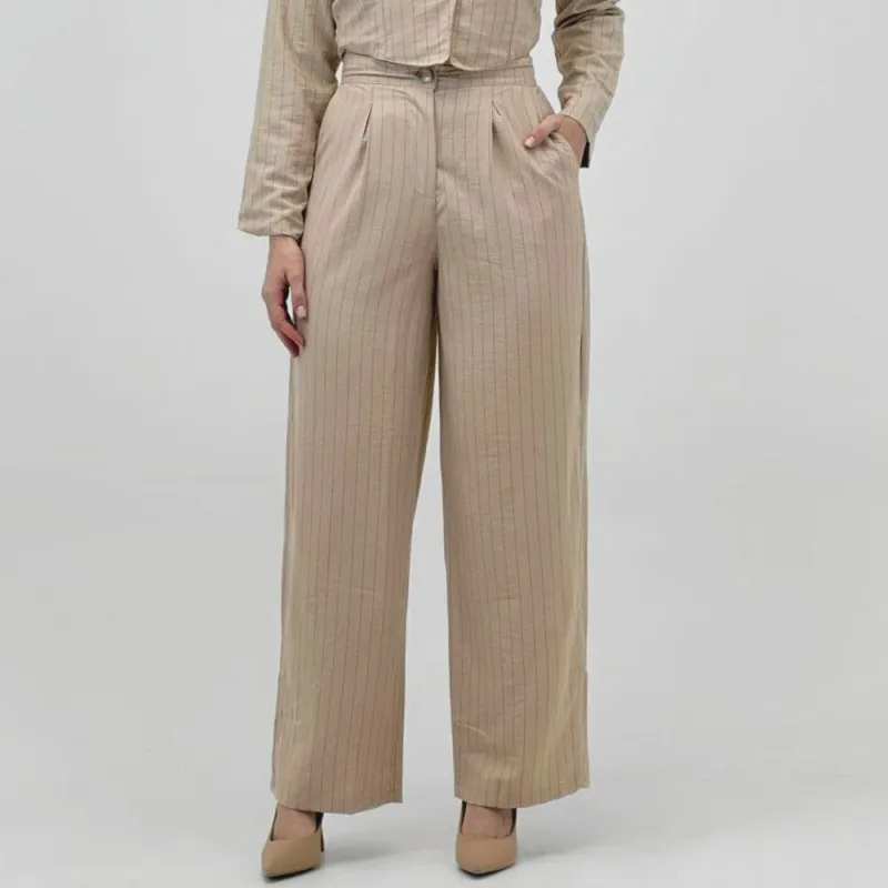 Calça Dink Pantalona Listrada em Tecido Feminina - Não Disponível - Moda
